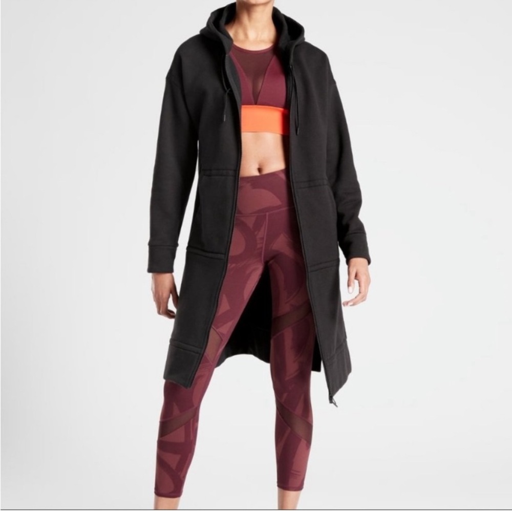 Athleta Black Tenacity Duster Long Hooded Zip Up Sweatshirt